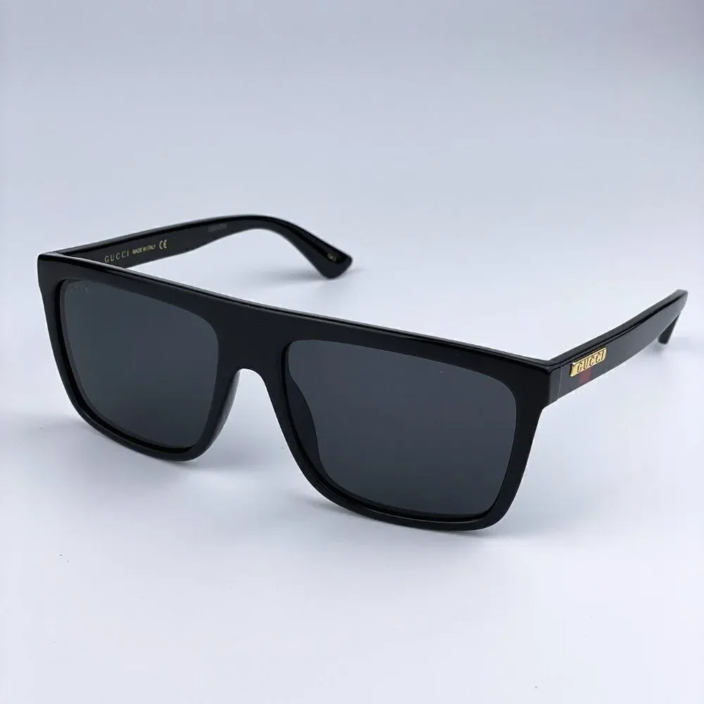 NEW Gucci GG0748S 001 Black Gray Rectangle Unisex Sunglasses